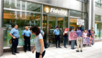 Outside Fidelity just after protesters had been inside to deliver BDS petitions